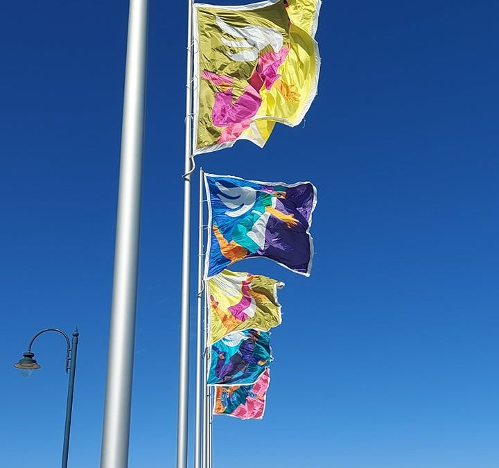 Penzance Promenade Banners temporarily lowered due to wind gusts